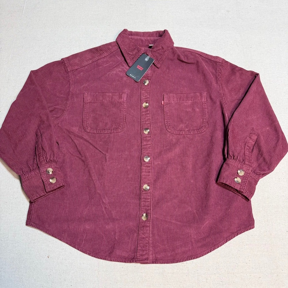 Levi's Corduroy Shirt Medium Relaxed Fit Burgundy Long Sleeve Cotton Button Down